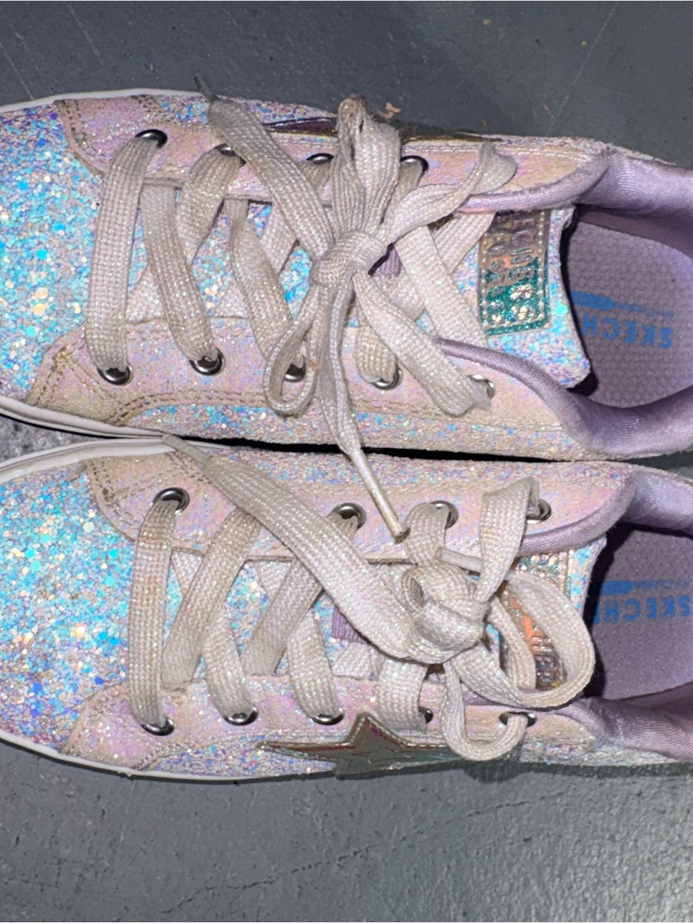 Skechers Girls' Glitter Lace-Up Sneakers - Pink Blue Sparkle